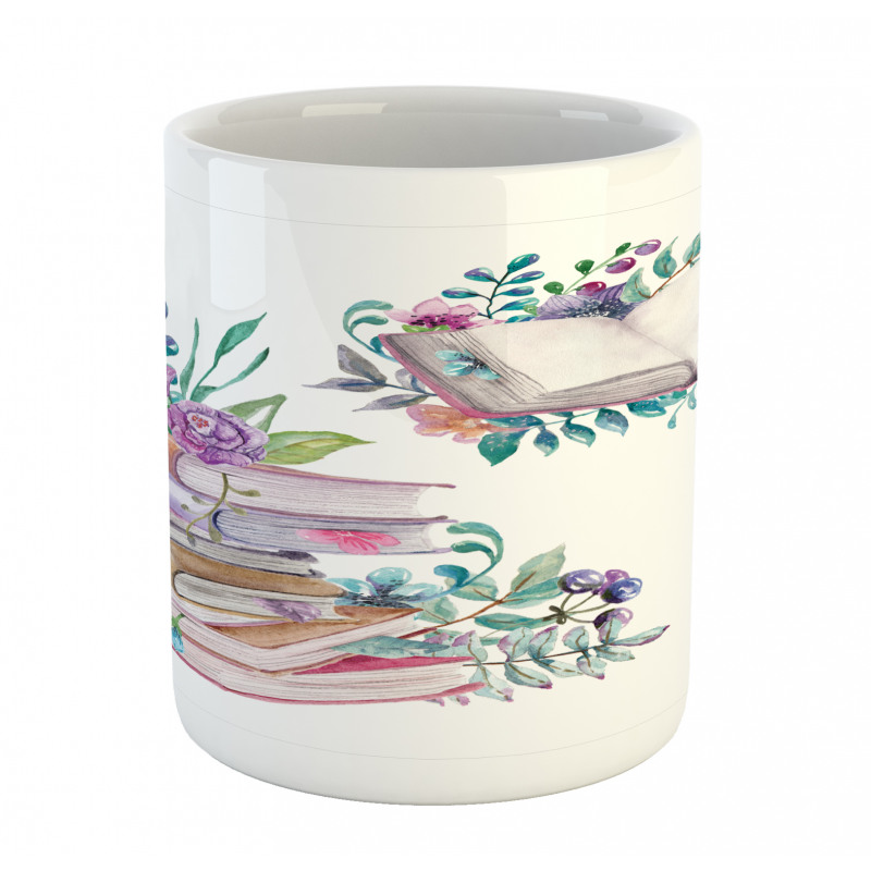 Watercolor Bookworm Floral Mug