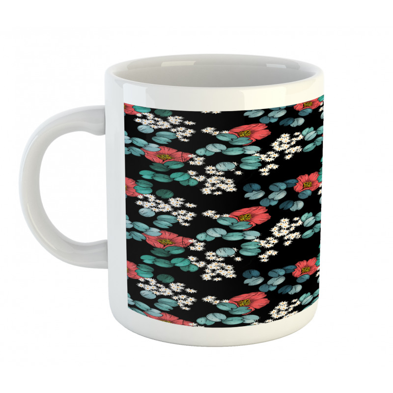 Peony Daisy and Leaves Art Mug