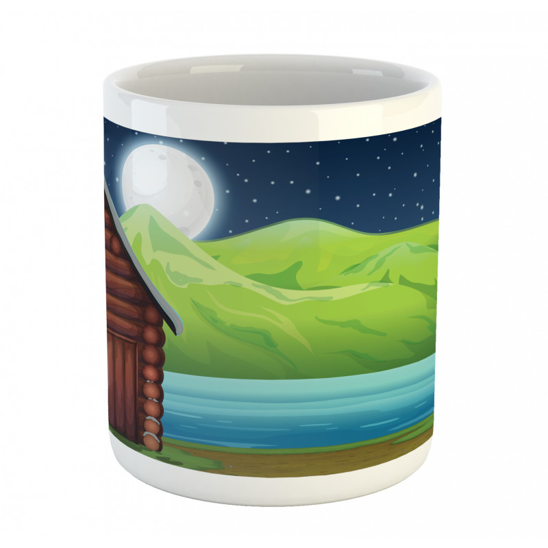 Cabin near River at Night Mug