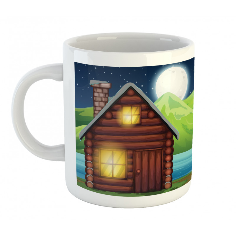 Cabin near River at Night Mug