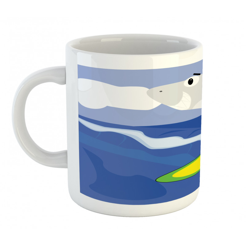 Shark Fish on a Surfboard Mug