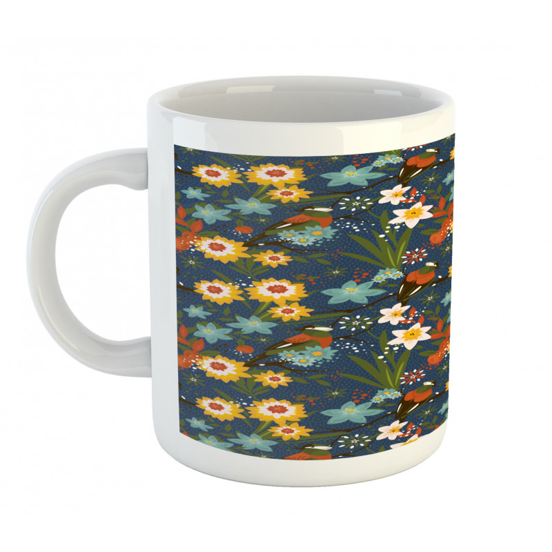 Vintage Birds Blossoms Art Mug