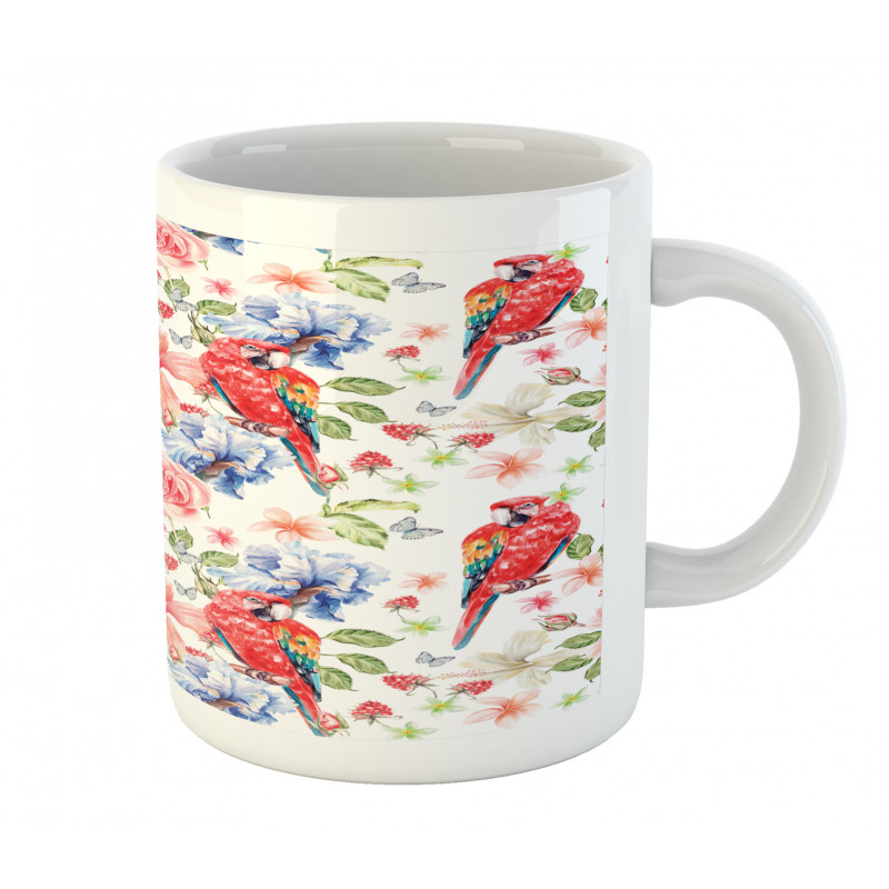 Parrots Iris and Roses Mug