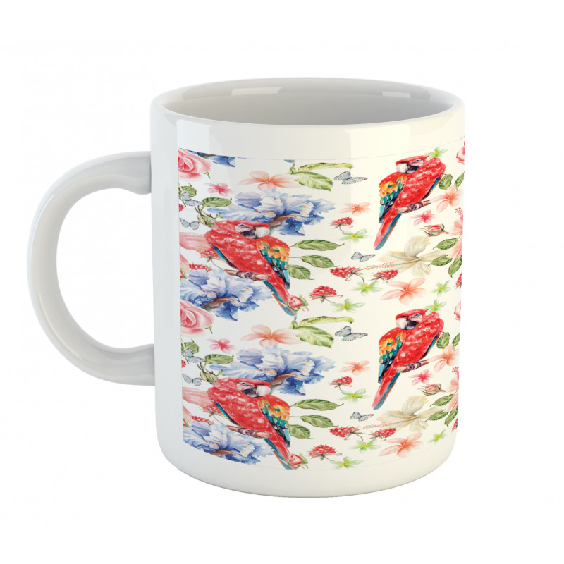 Parrots Iris and Roses Mug