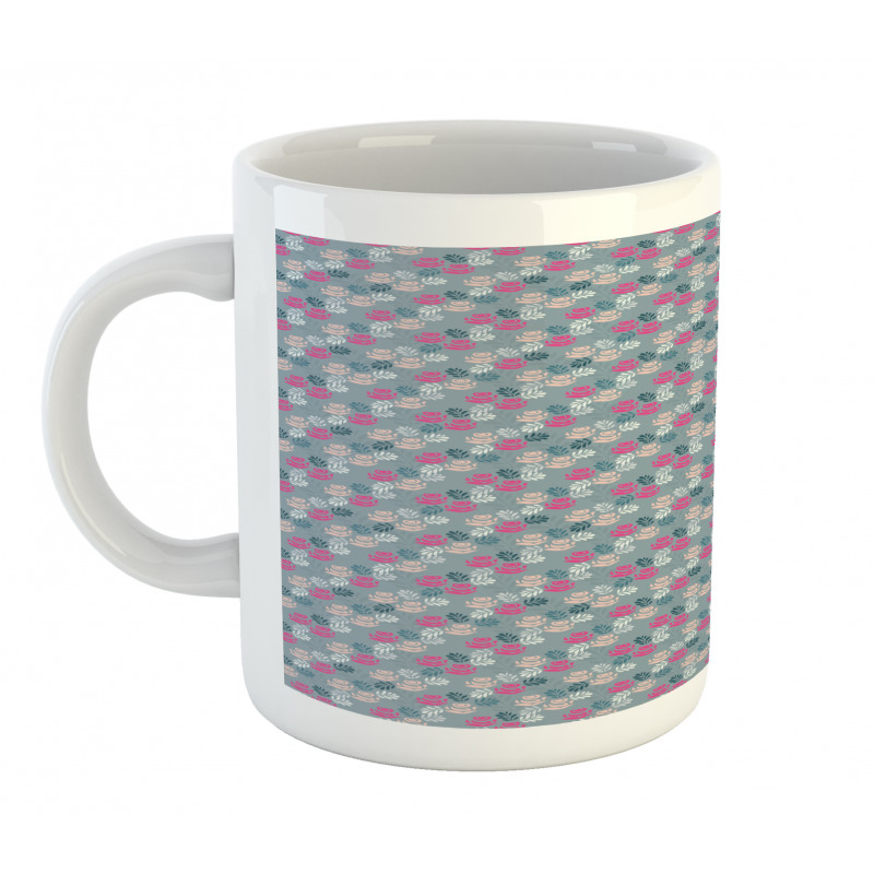 Leafy Branch and Roses Motif Mug