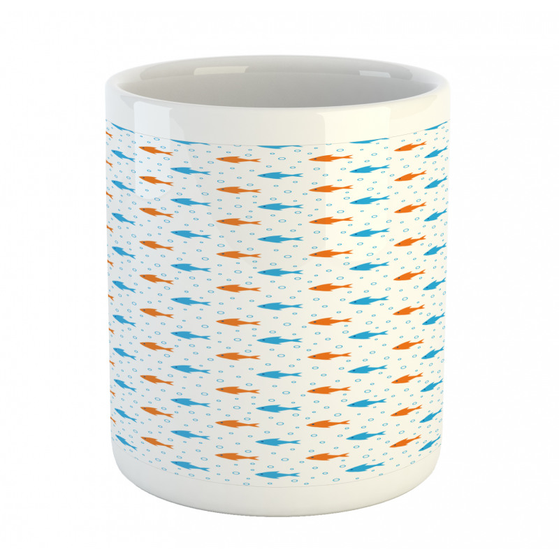 Bicolored Flock of Fish Motifs Mug