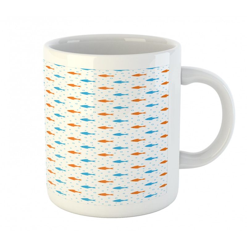 Bicolored Flock of Fish Motifs Mug