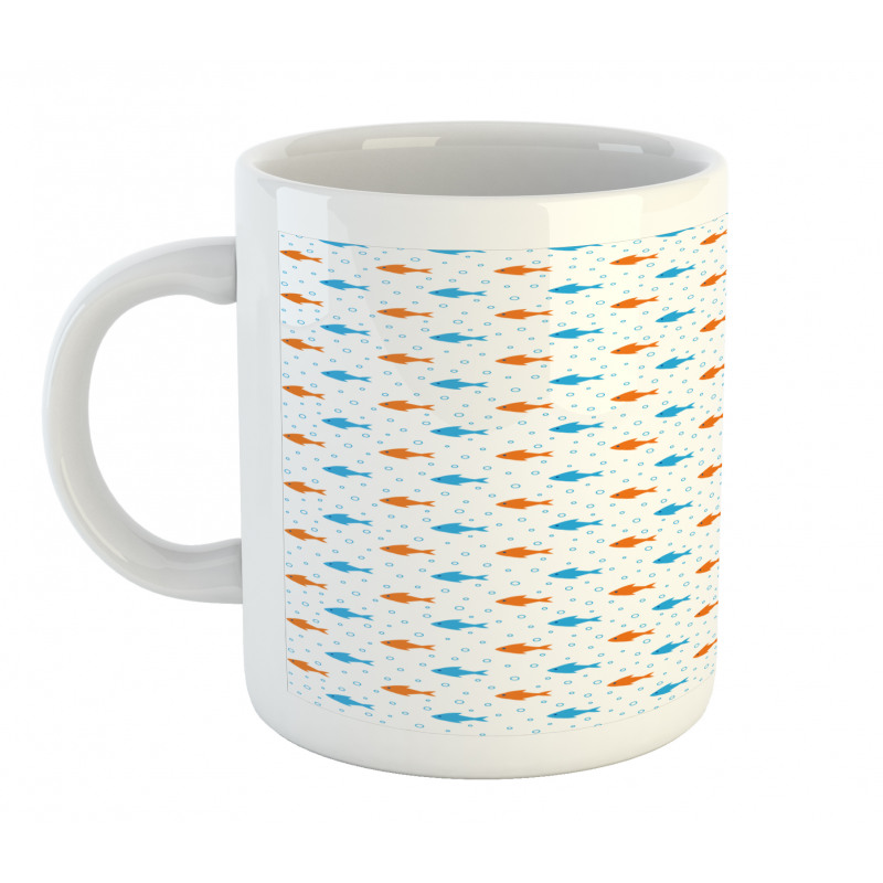 Bicolored Flock of Fish Motifs Mug