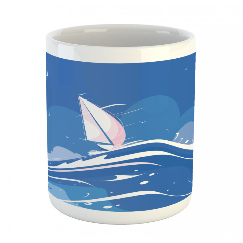 Clouds Seagulls Boat Mug