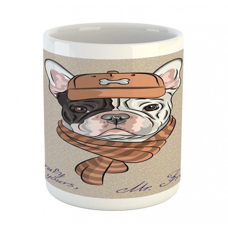 Hipster Bulldog with Cap Scarf Mug