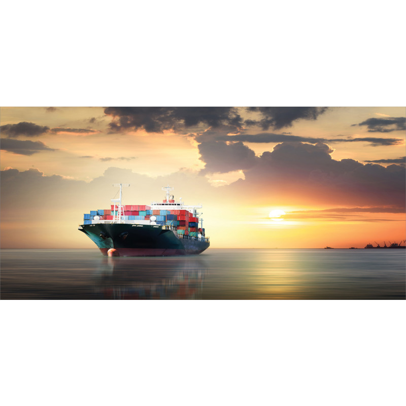 Cargo Ship at Sunset Photo Mug