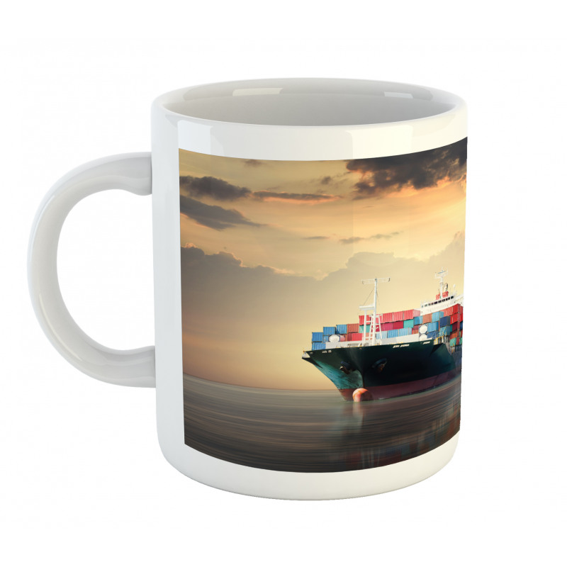 Cargo Ship at Sunset Photo Mug