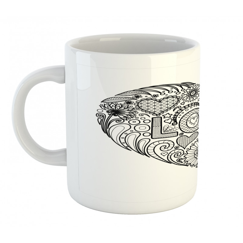 Love Uncolored Doodle Heart Mug