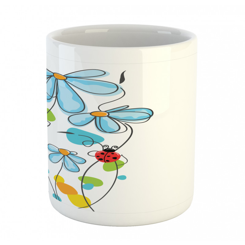 Cartoon Ladybugs Flowers Mug