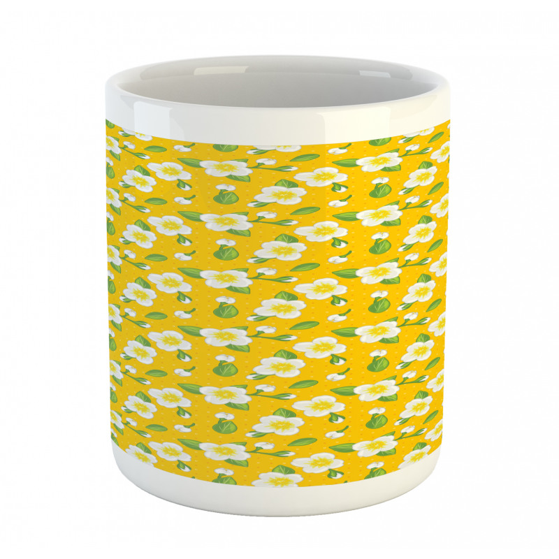 Flowers Buds Leaves on Dots Mug