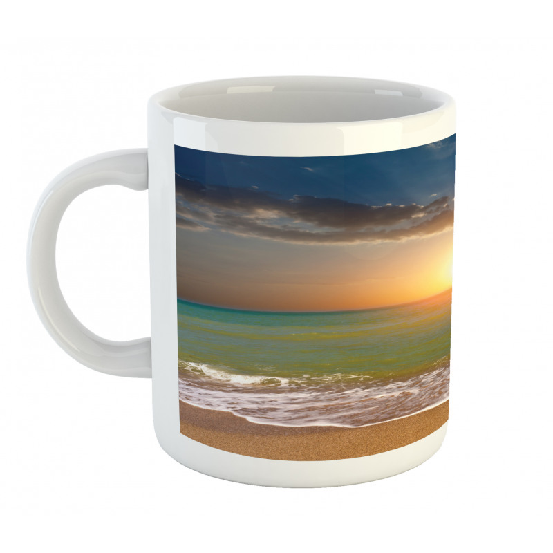 Sandy Beach Waves Sunset Mug