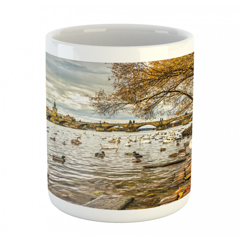 Swimming Swans in River Mug