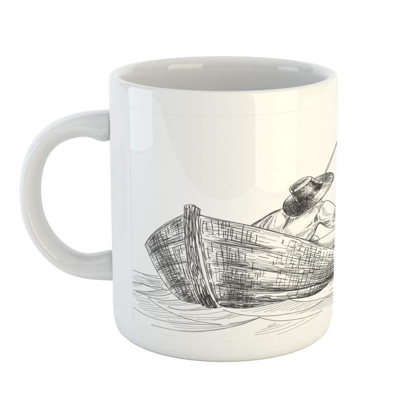 Fisherman on Boat Sketch Mug