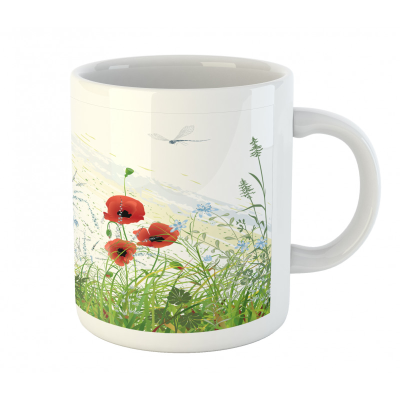 Red Poppies Dragonfly Mug