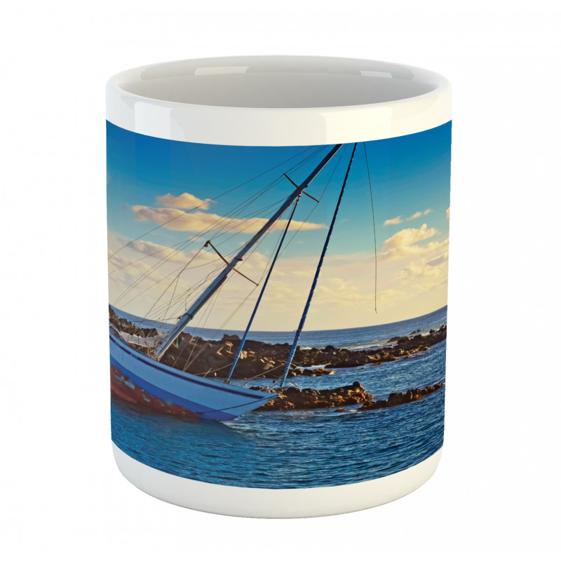 Yacht on Rocks Harbor Mug