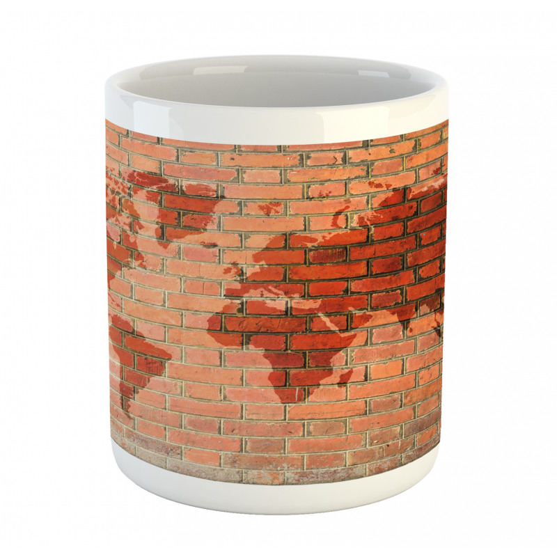 World Map on Brick Wall Mug