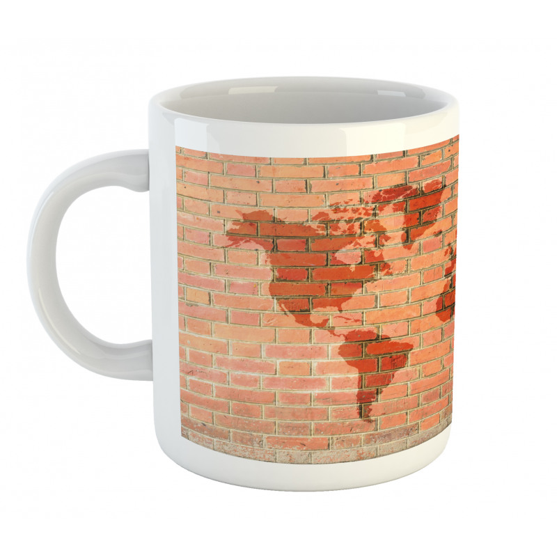 World Map on Brick Wall Mug