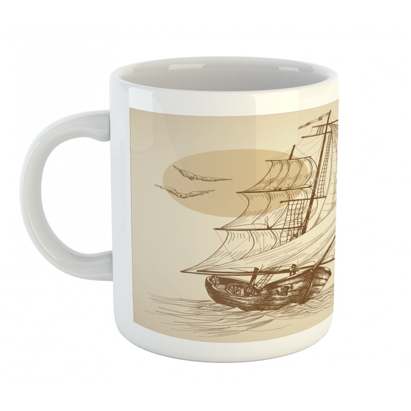 Sailing Ship Birds Sun Mug