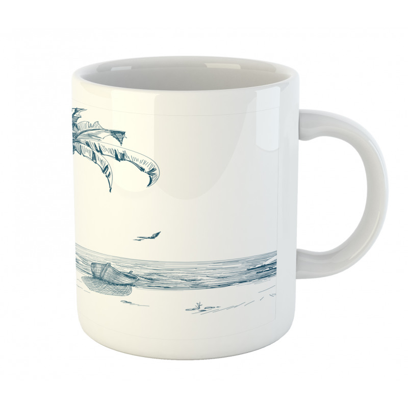 Palm Tree Boat Sketch Mug