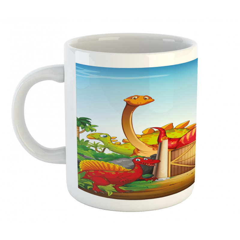 Cartoon Dinosaurs in Park Mug