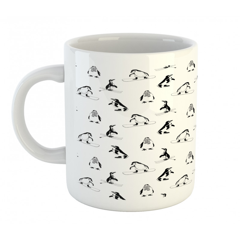 Skiing Penguins in Scarves Mug