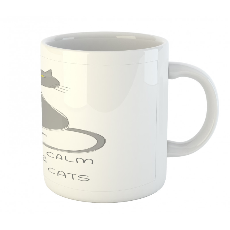 Grey Cat Red Heart Mug