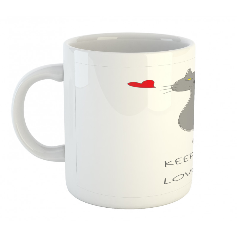 Grey Cat Red Heart Mug