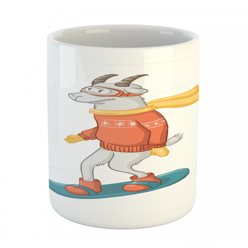 Cartoon Goat Snowboarding Mug