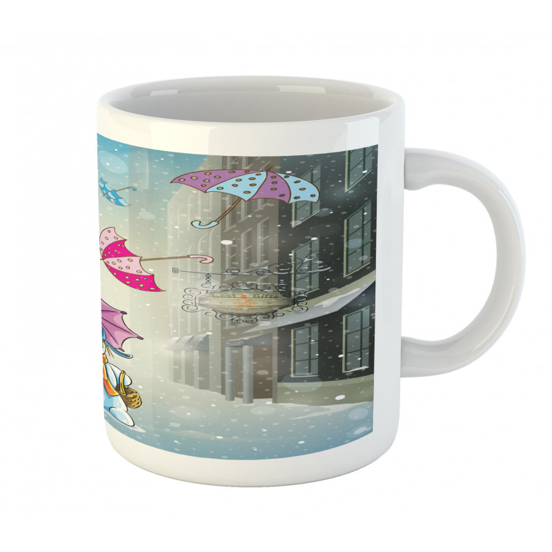 Cartoon Snowman and Umbrella Mug