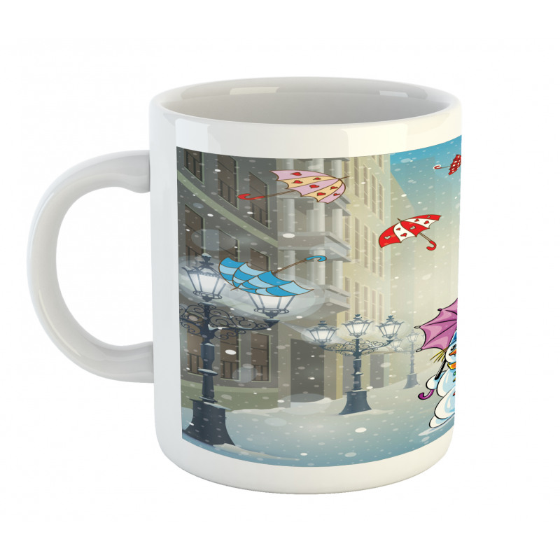 Cartoon Snowman and Umbrella Mug