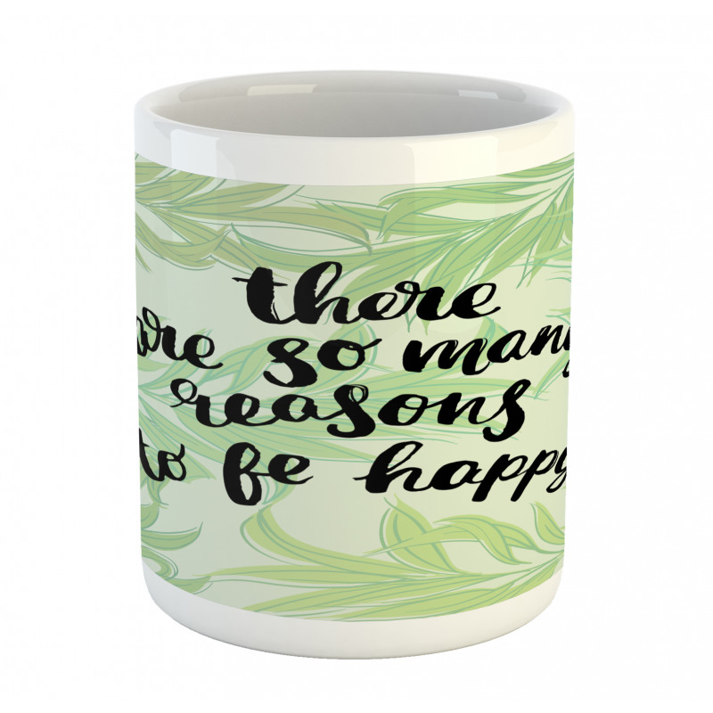 Green Leafy Branches Words Mug