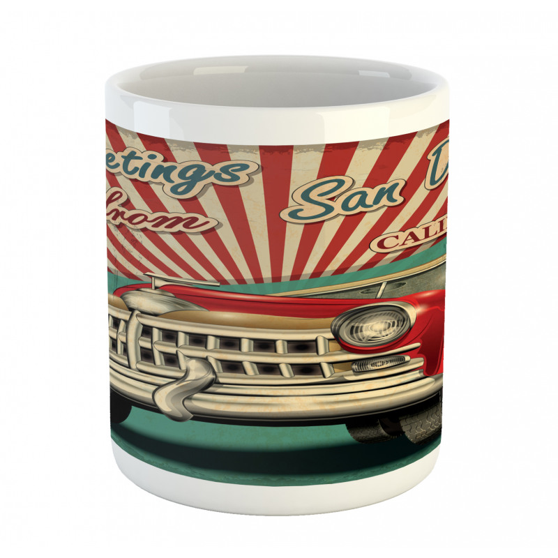 Greetings Words Retro Car Mug