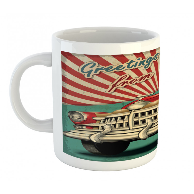 Greetings Words Retro Car Mug