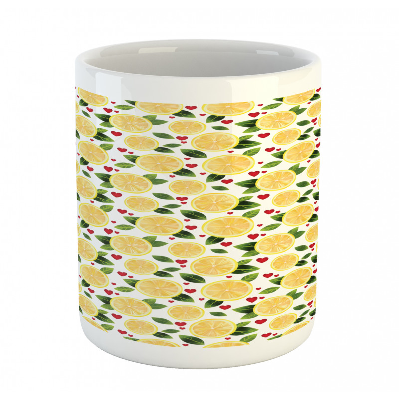 Slices Leaves and Red Hearts Mug