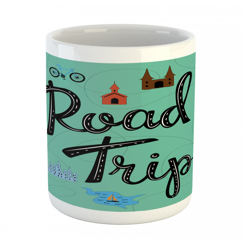 Road Trip Calligraphy with Map Mug