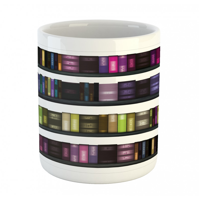 Colorful Books on Shelves Mug