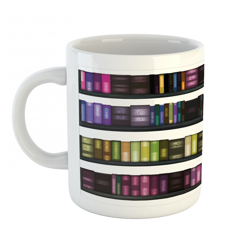 Colorful Books on Shelves Mug