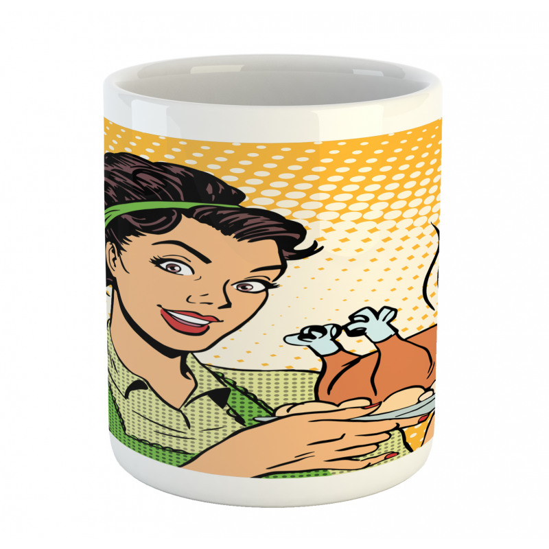 Woman with Cooked Chicken Mug