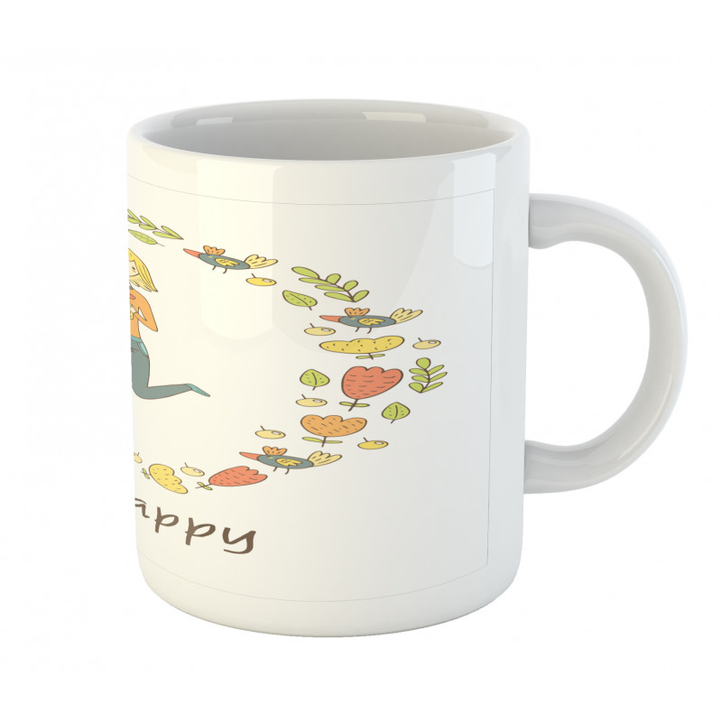 Girl with Flowers Birds Mug