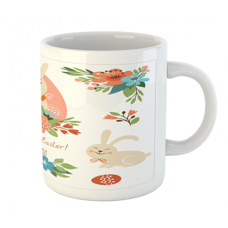 Pastel Bunny Flowers Cartoon Mug