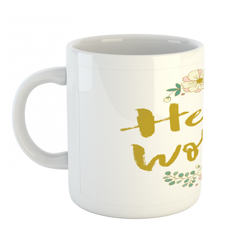 Floral Hello World Lettering Mug