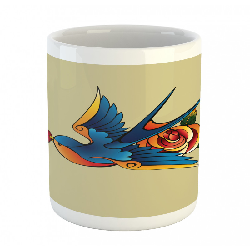 Heart Bird and Rose Art Mug