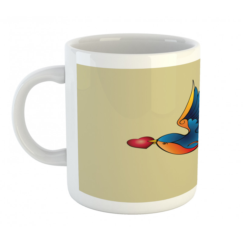 Heart Bird and Rose Art Mug