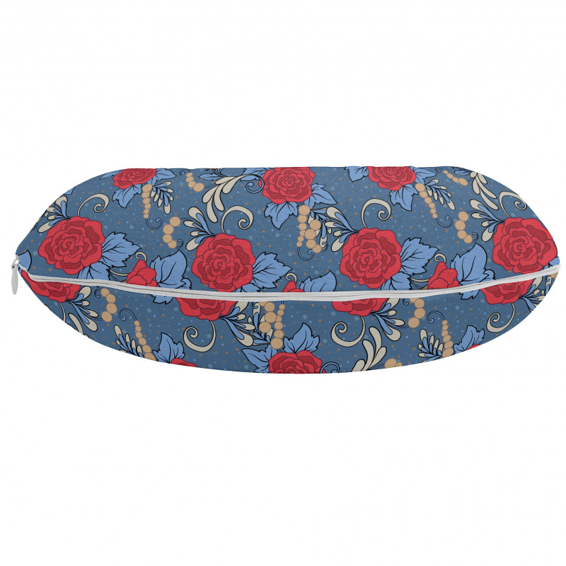 Floral Boyun Yastığı Mavi Benekli Arka Plan Kırmızı Çiçek Desenli