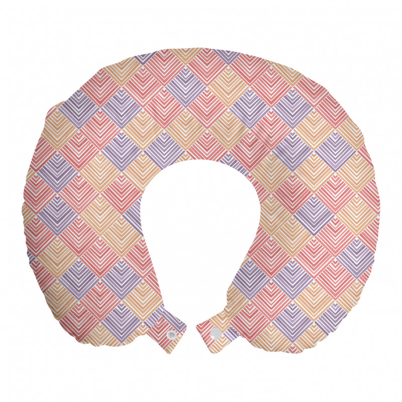 Geometrik Boyun Yastığı Pastel Tonlarında Çizgili Kareler Deseni